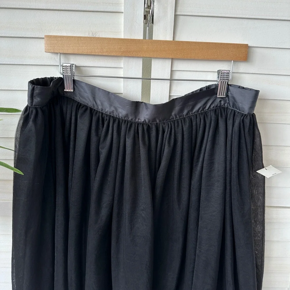 New Eloquii Studio‎ Black Tulle Skirt Elastic Waist Midi Lined Party Size 16